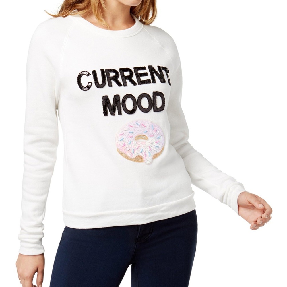 Bow & Drape White Donut Current Mood Sweatshirt Small NWT